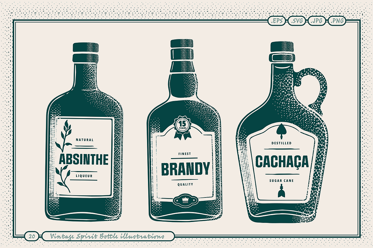 Vintage Spirit Bottle Illustrations, a Food Illustration by TheFoodAtlas (Photo 6 of 9)