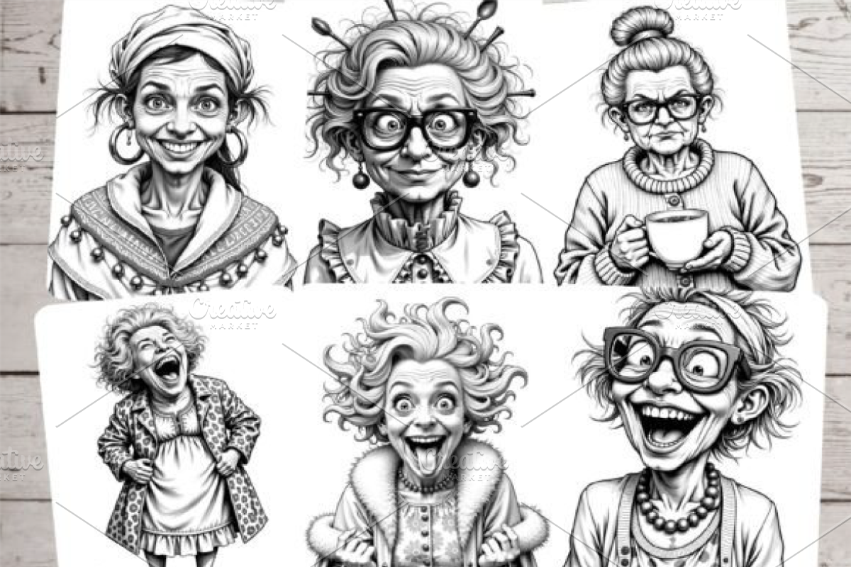 Crazy Old Ladies Coloring Pages, a Decorative Illustration by Ink Gallery (Photo 7 of 7)