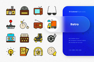 Retro Colored Icons, an Outline Icon by cidcud_graphic
