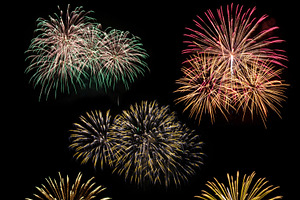 set of fireworks isolated on black