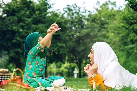Portrait of happy religious enjoy happy love asian islam family
