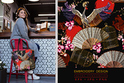 Crane bird, fan, dragons, rising sun, a Pattern Graphic by Matrioshka (Thumbnail 1 of 6)