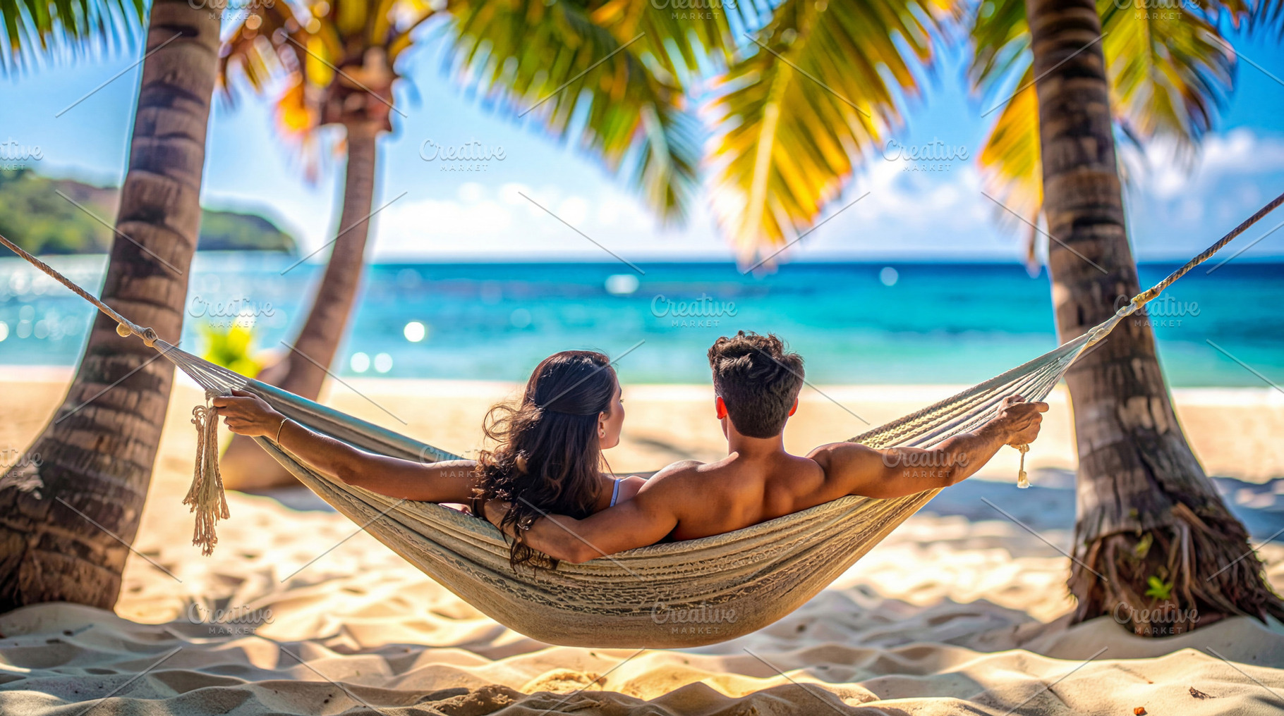 Couple Relaxing in Tropical Beach Hammock, a Sports & Recreation Photo by Davizro's Market