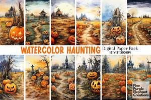 Watercolor Scary Pumpkin Halloween