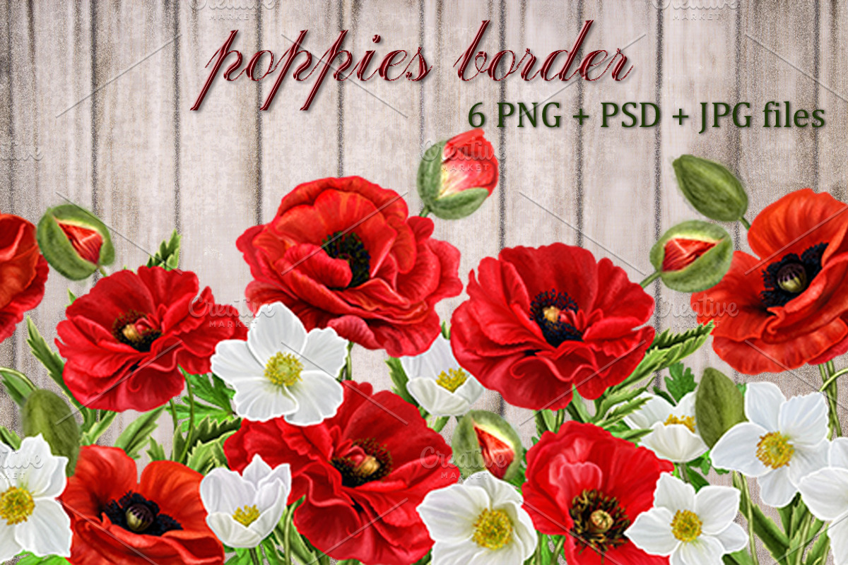 Pattern, border red poppies, a Pattern Graphic by SokolovaSv (Photo 1 of 3)