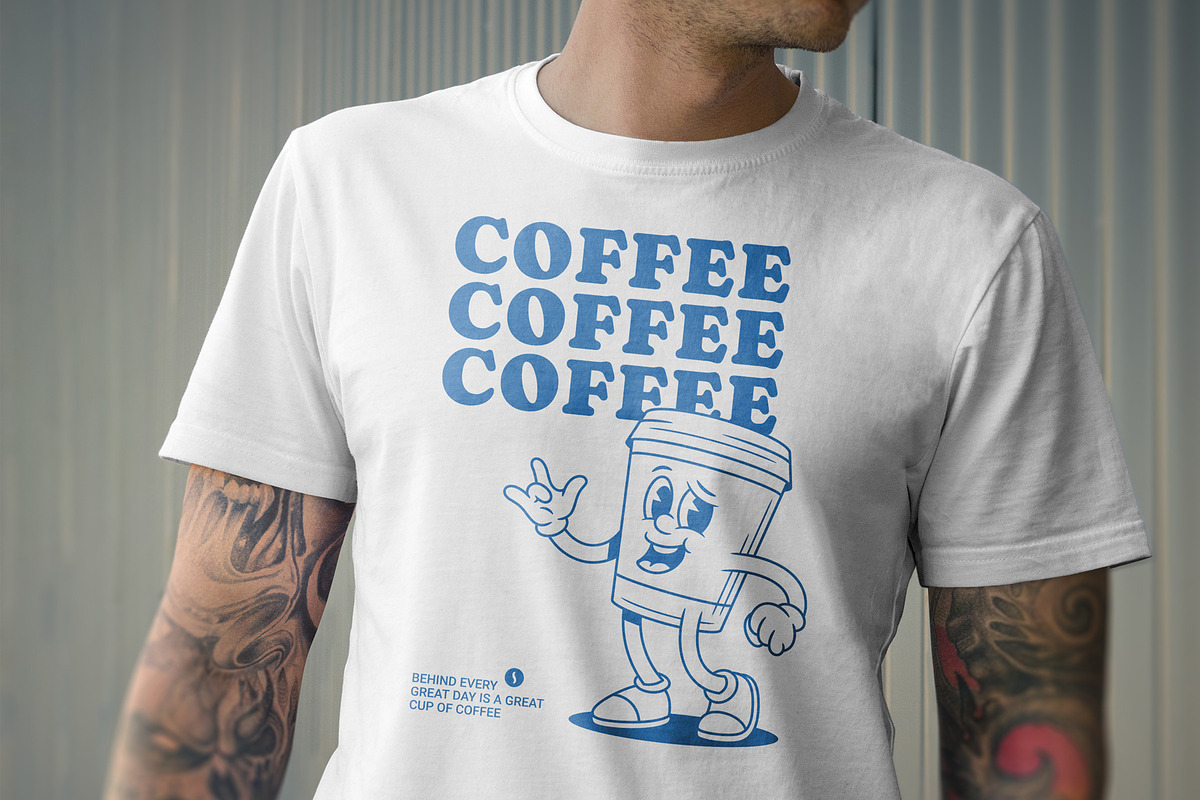 Retro Coffee Mascot T-Shirt Design, a Food Illustration by Vasya Kobelev (Photo 5 of 5)