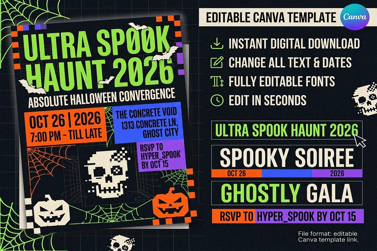 Ultra Spook Halloween Party Canva, an Invitation Template by NH graphic (Photo 1 of 2)