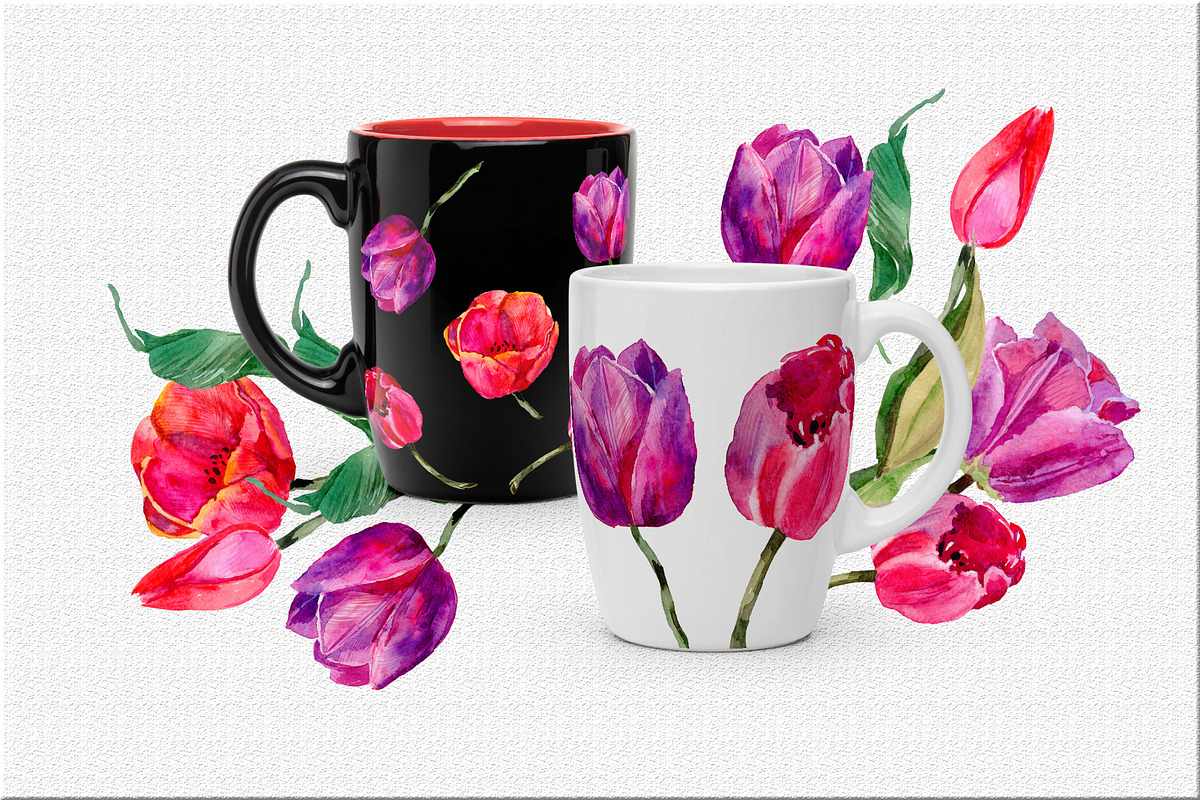 Tulips PNG watercolor flower set, a Seasonal Illustration by WatercolorPNG.com (Photo 4 of 7)