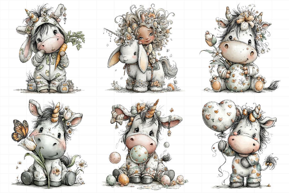 Whimsical Easter Cute Unicorn Clipar, an Illustration by Daily.Designs (Photo 4 of 8)