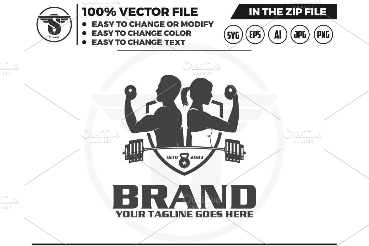 muscular man and woman Fitness Gym, a Branding & Logo Template by slLametDesigns