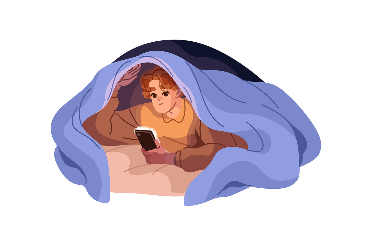 People use gadgets at night set, a Person Illustration by PaperTrident (Photo 8 of 9)
