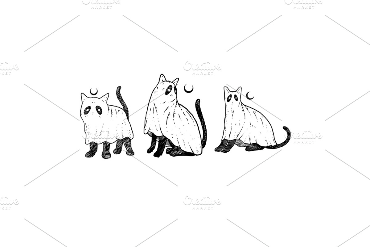 10 Cute Ghost Cat Collection, an Animal Illustration by Design by sebrodbrick (Photo 4 of 4)