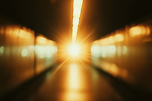Bright light at the end of a blurred, a Photo by Tanuart