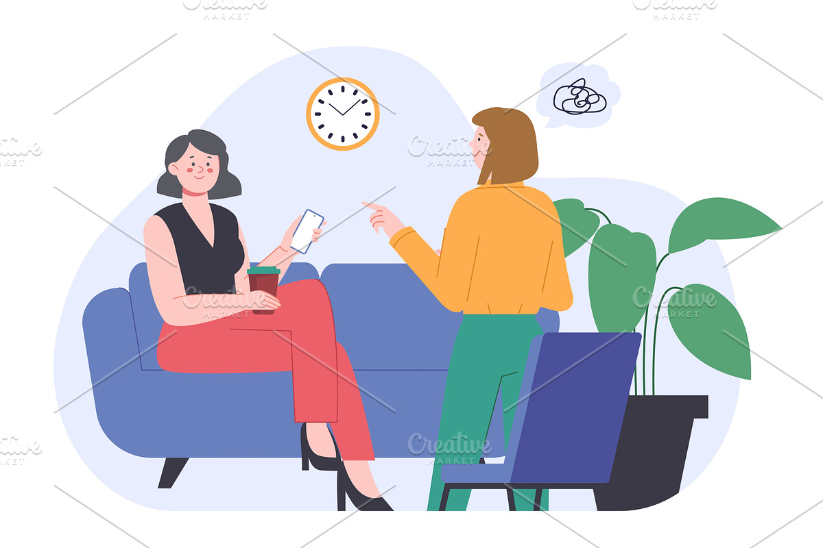 Woman talking about problems. Female, a Healthcare Illustration by LadadikArt