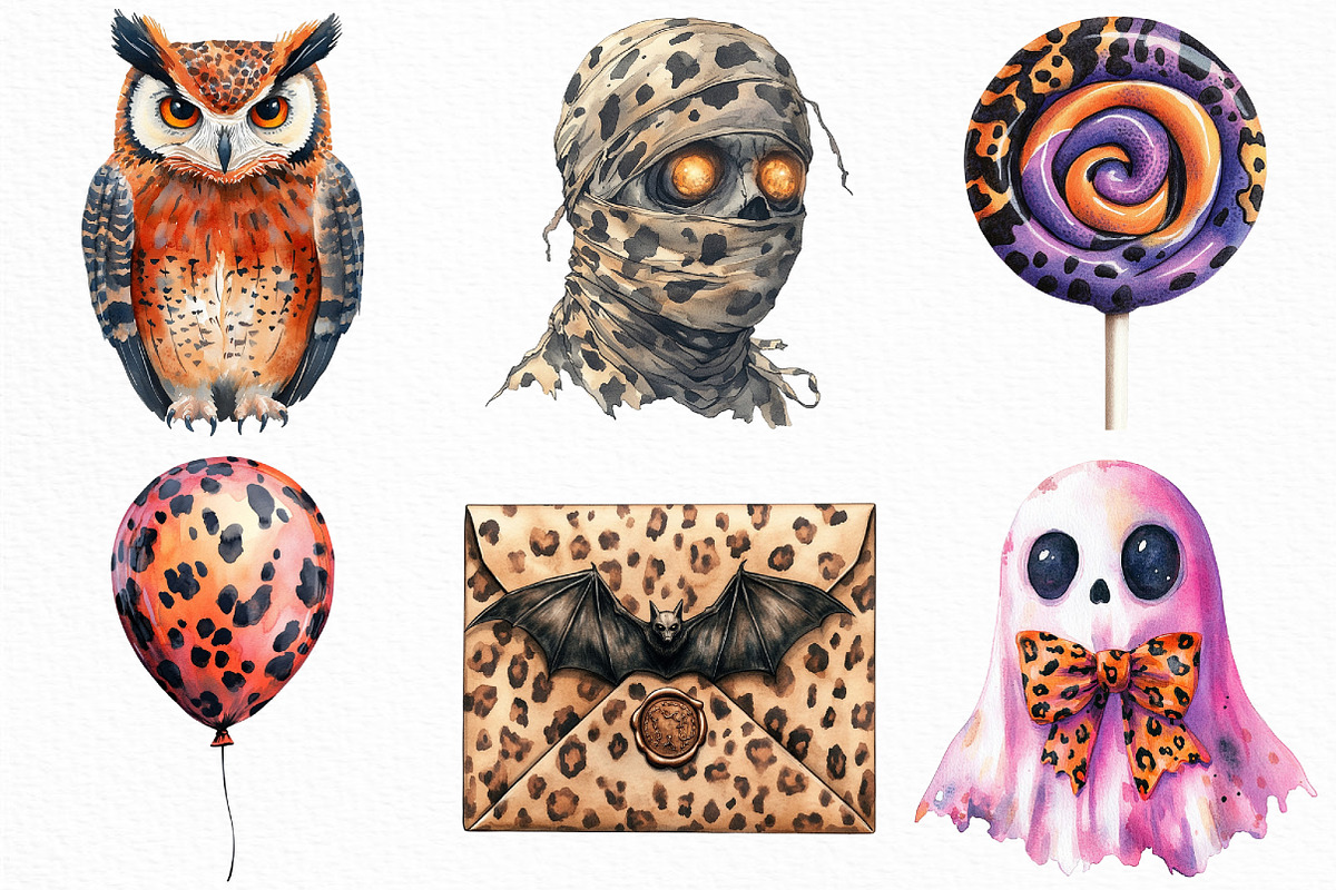 Watercolor Leopard Print Halloween, an Illustration by Craft Nest (Photo 3 of 6)