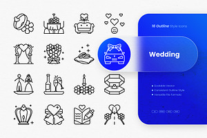 Wedding Outline Icons, an Outline Icon by cidcud_graphic