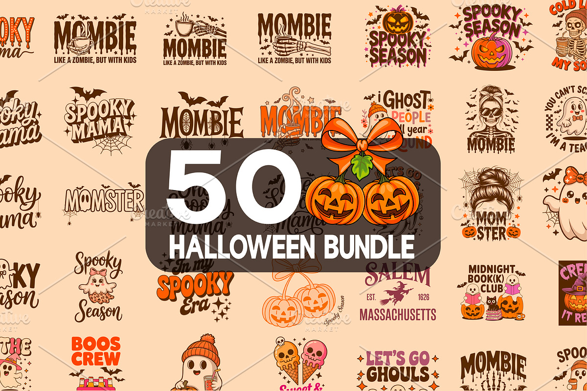 50 Halloween T-Shirt Design Bundle, a Seasonal Illustration by brandingpro (Photo 1 of 5)