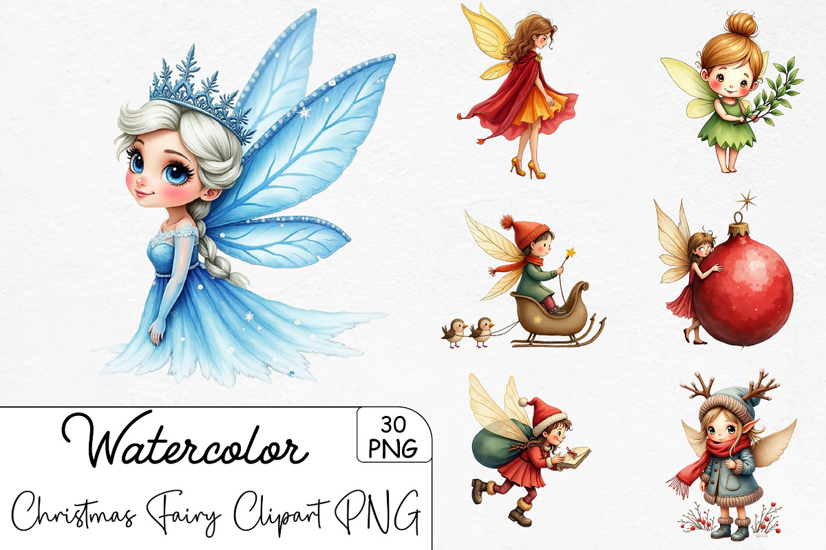 Christmas Fairy Sublimation Clipart, an Illustration by CrexoraLab (Photo 1 of 5)