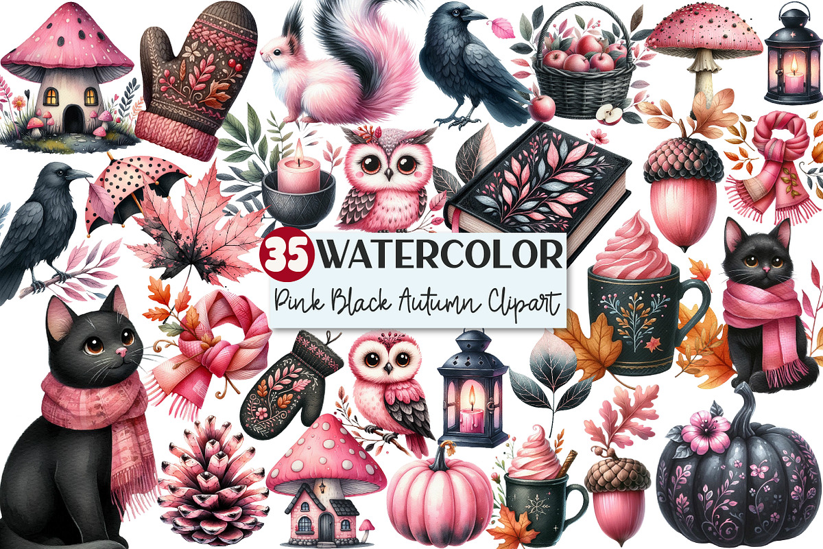Pink Black Autumn Clipart, an Illustration by Rose Art (Photo 1 of 8)