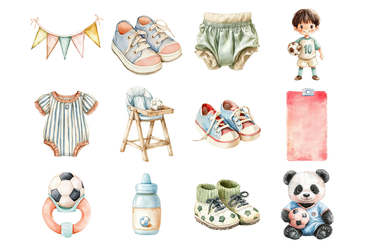 Watercolor Kids Cute Soccer Clipart, a Seasonal Illustration by Design Market (Photo 3 of 8)
