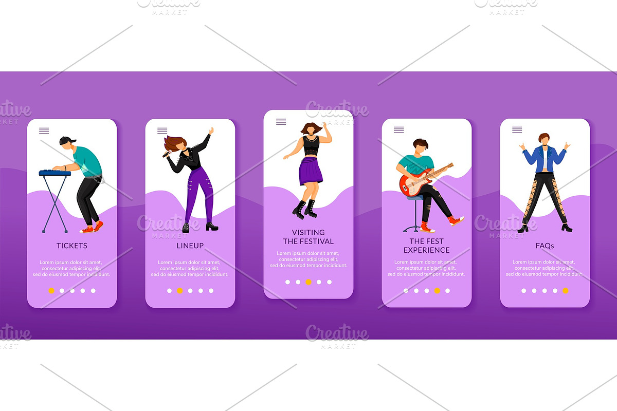 Festival information onboarding, an App Template by IMG visuals characters