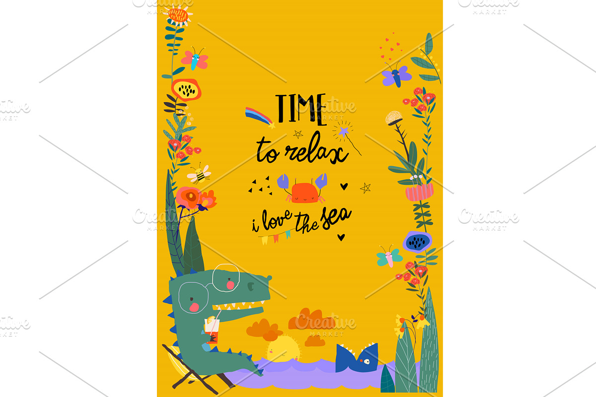 Cute Cartoon Crocodile relaxing in, an Animal Illustration by Maria Starus