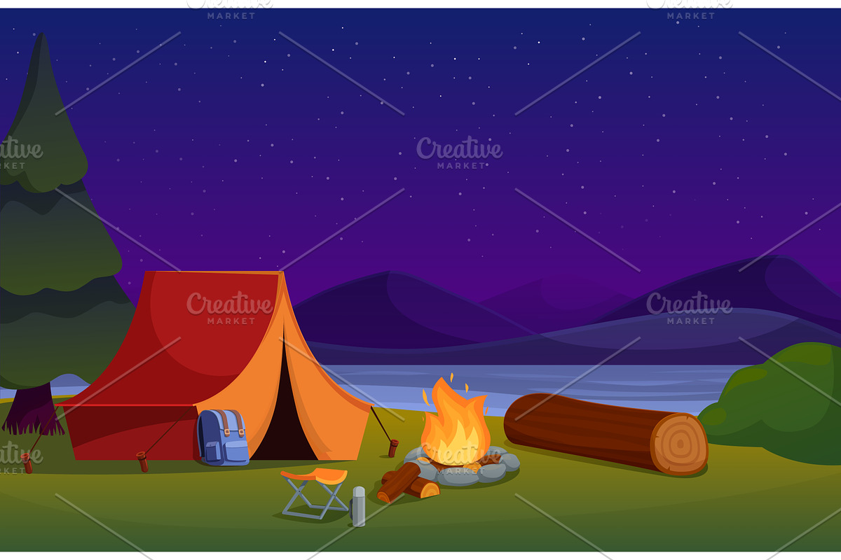 Night camping landscape. Seasonal, a Sport Illustration by Valerie Bodnar