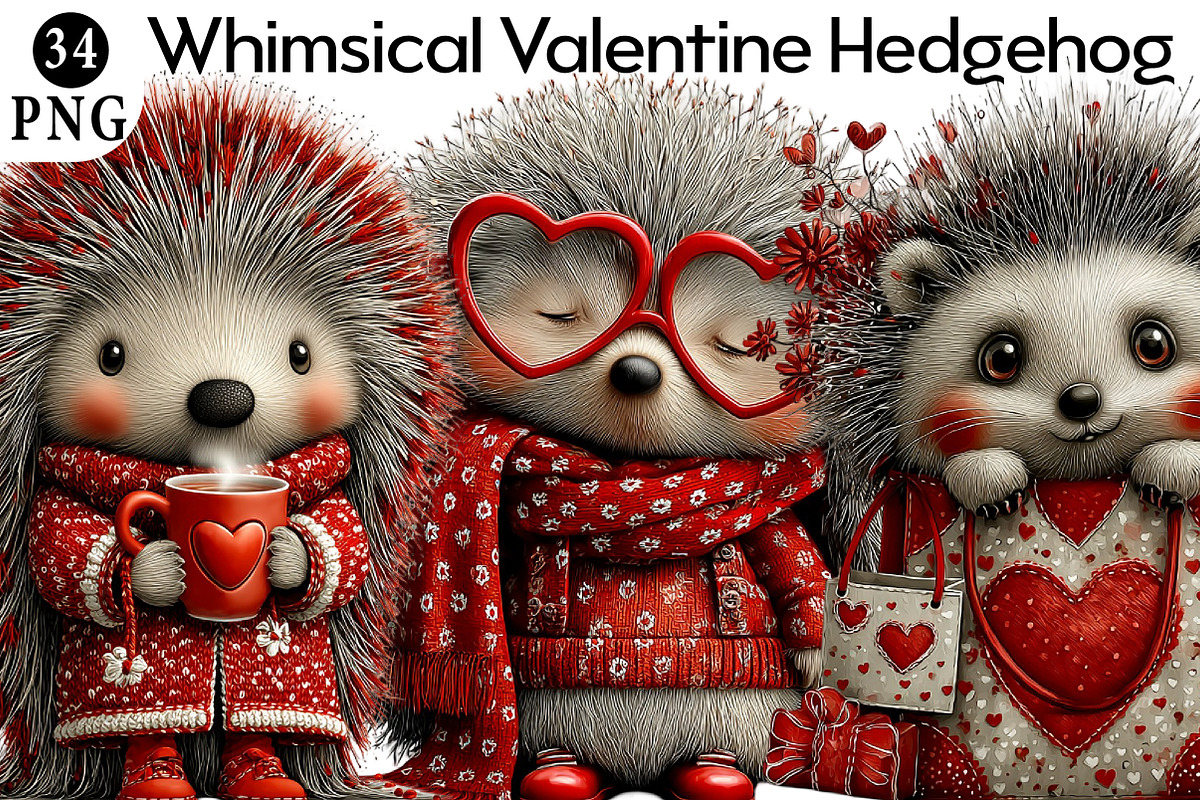Whimsical Valentine Hedgehog Clipart, an Illustration by Daily.Designs (Photo 1 of 8)