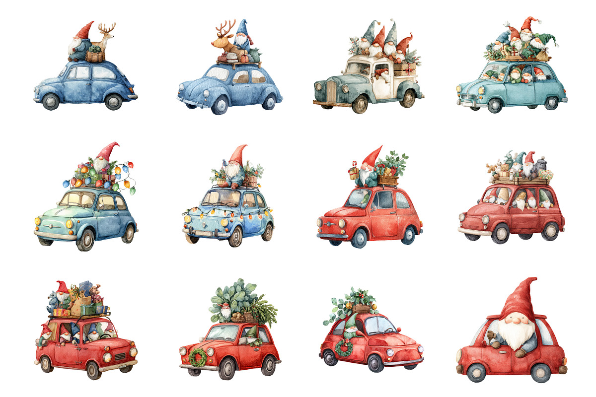 Christmas Gnome Car Clipart, an Illustration by Design Market (Photo 3 of 3)