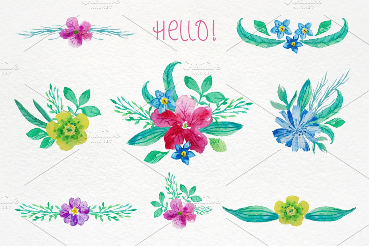 Bright floral elements. Watercolour, a Decorative Illustration by OlgaAlekseenko (Photo 2 of 3)