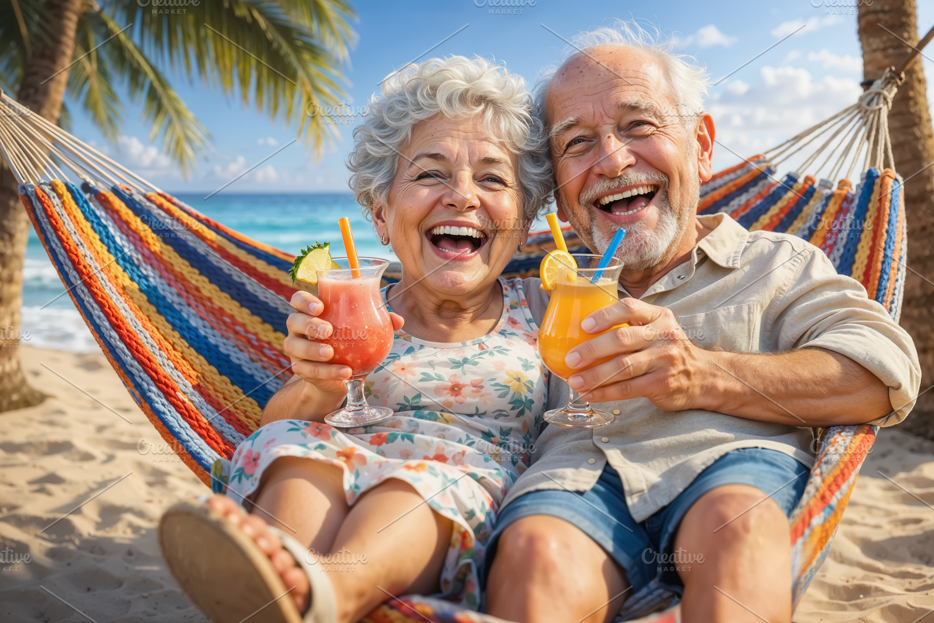 Senior couple relaxing with tropical, a Holiday Photo by angellodeco