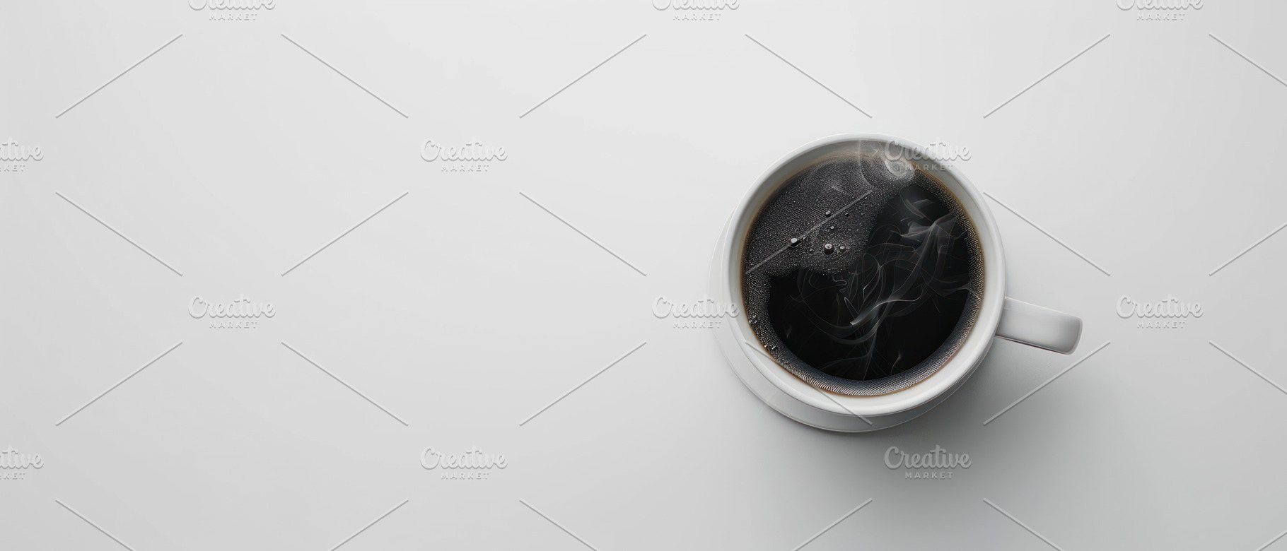 Top view of a steaming coffee cup on, a Photo by LOGOCREATIVE
