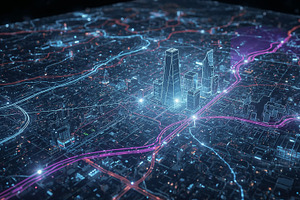 Displaying holographic skyscrapers, an Illustration by wavebreak