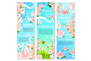 Summer Flowers Bouquets Vector Banners