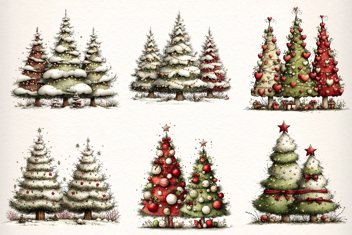 Watercolor Christmas Trees Clipart, an Illustration by Dream Creation (Photo 3 of 7)