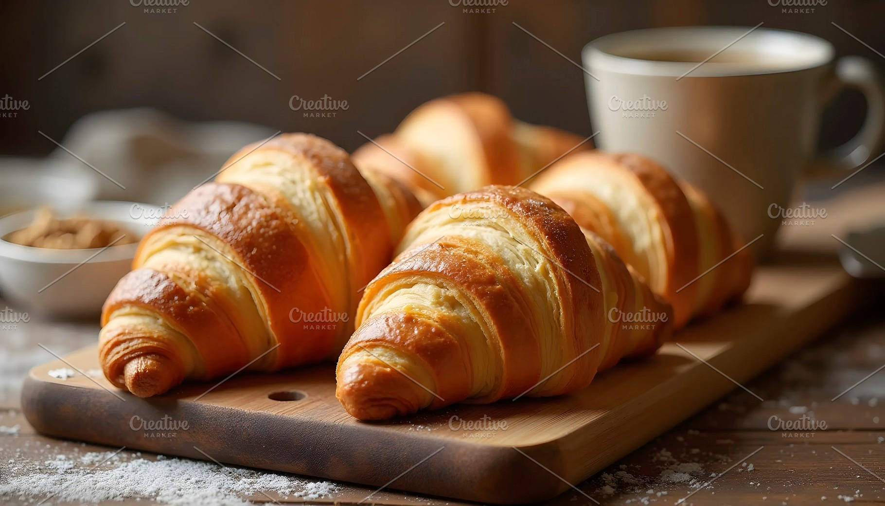 Freshly Baked Croissants On Rustic W, a Photo by LOGOCREATIVE