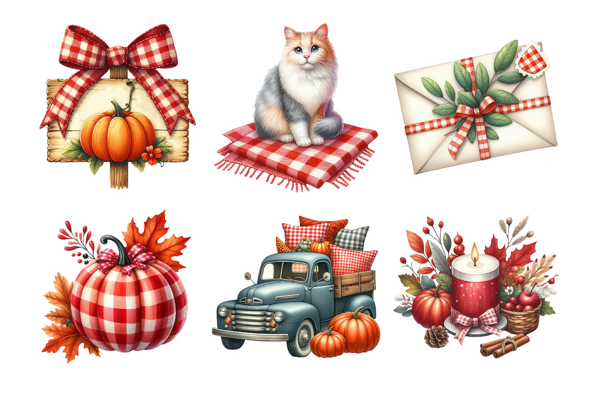 Red Gingham Autumn Clipart, an Illustration by Daily.Designs (Photo 5 of 5)