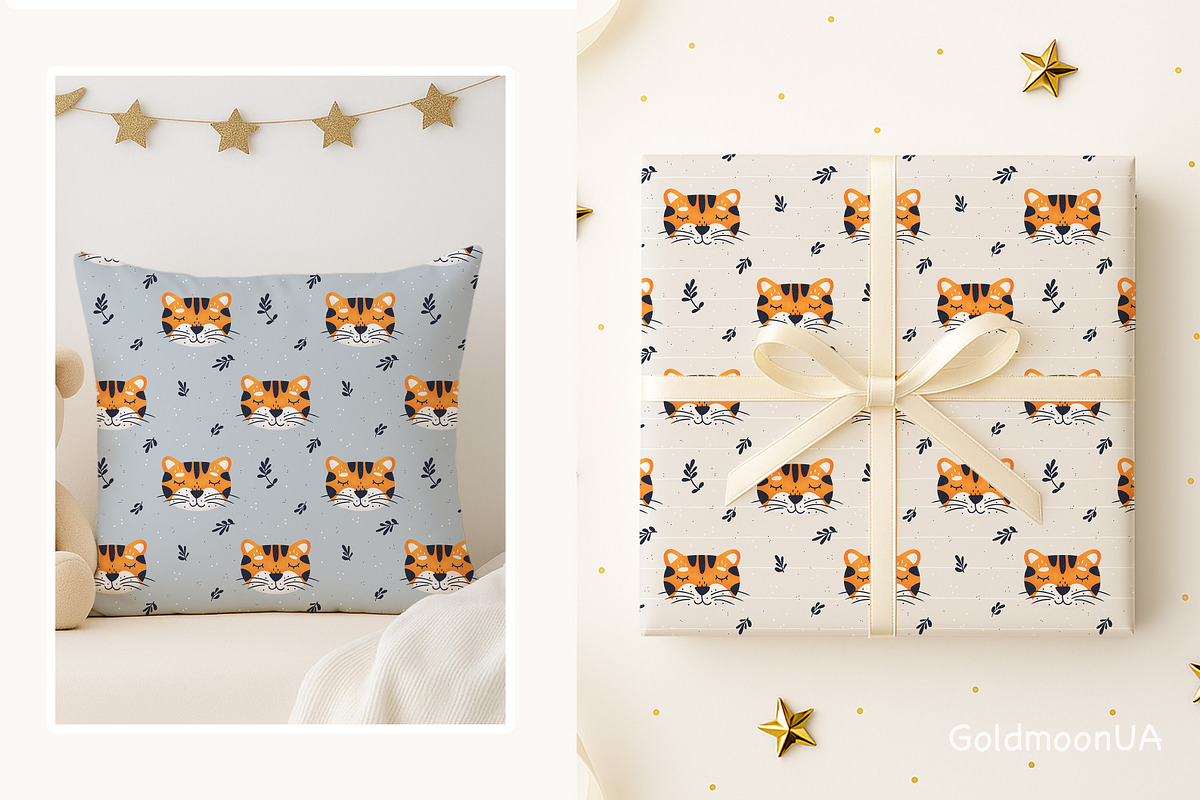 Tiger Patterns & Clipart, an Animal Illustration by GoldmoonUA (Photo 4 of 5)