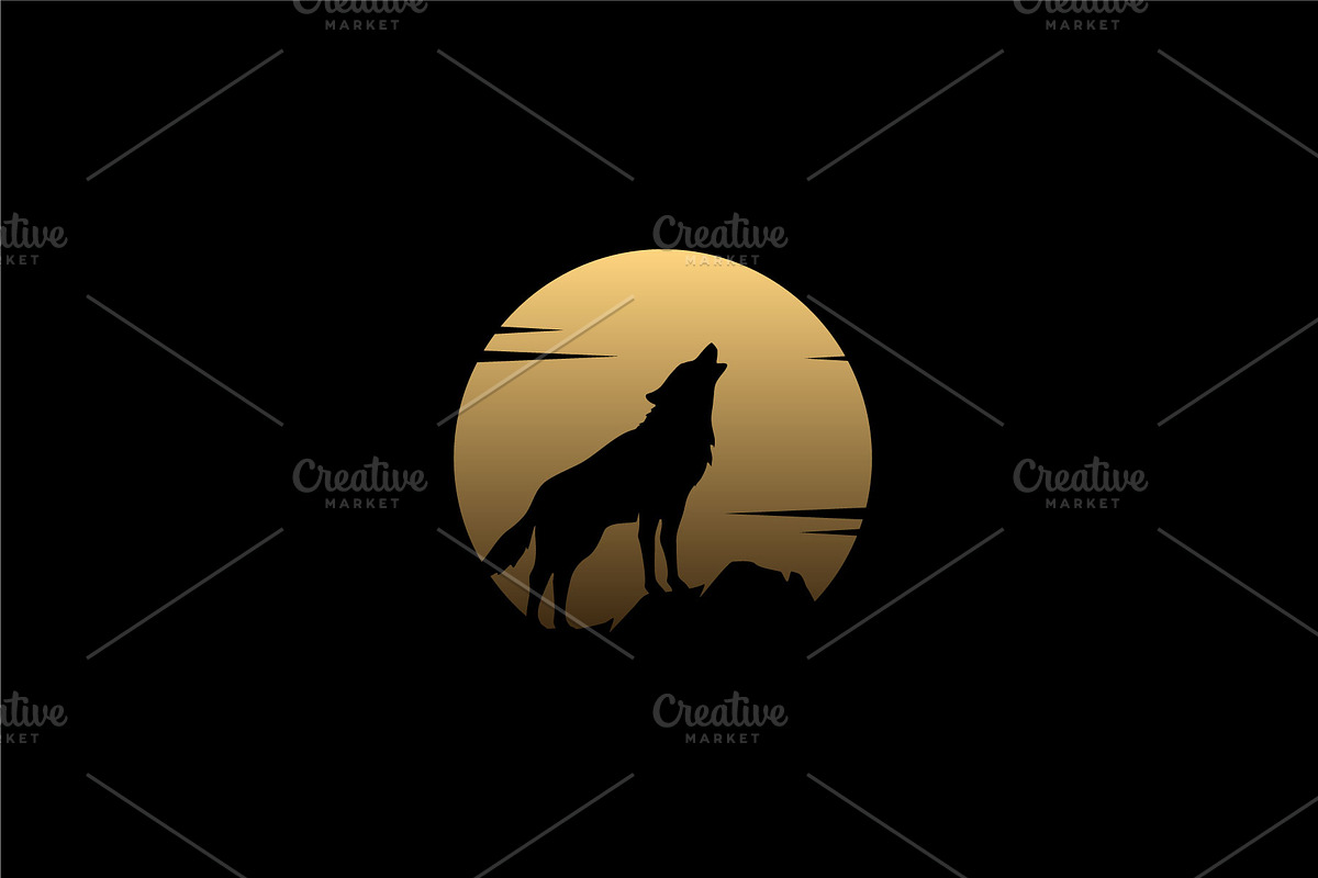 Howling Wolf & Golden Moon Logo, a Branding & Logo Template by Enola99d