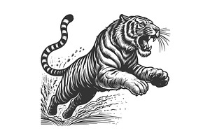 Leaping Tiger Engraving Sketch