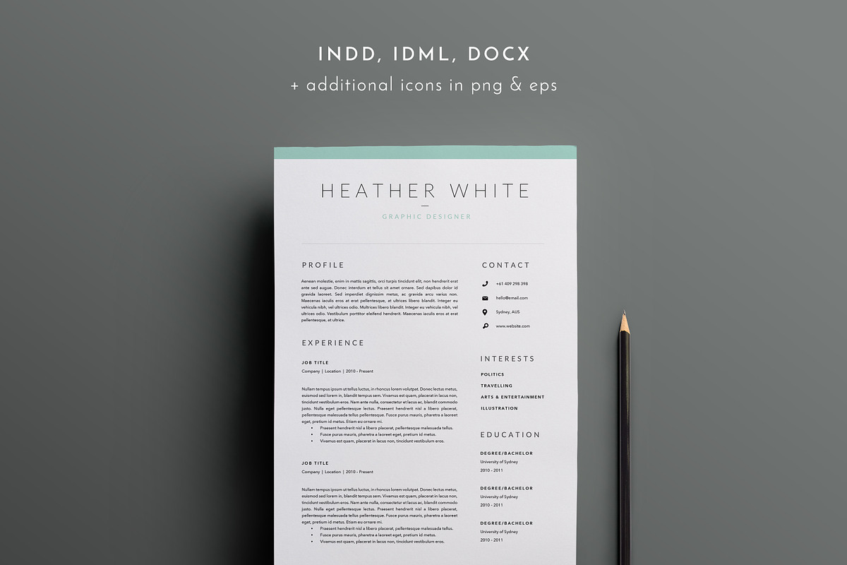 3 Page Resume Template | INDD + DOCX, a Resume Template by BlackDotResumes (Photo 2 of 6)