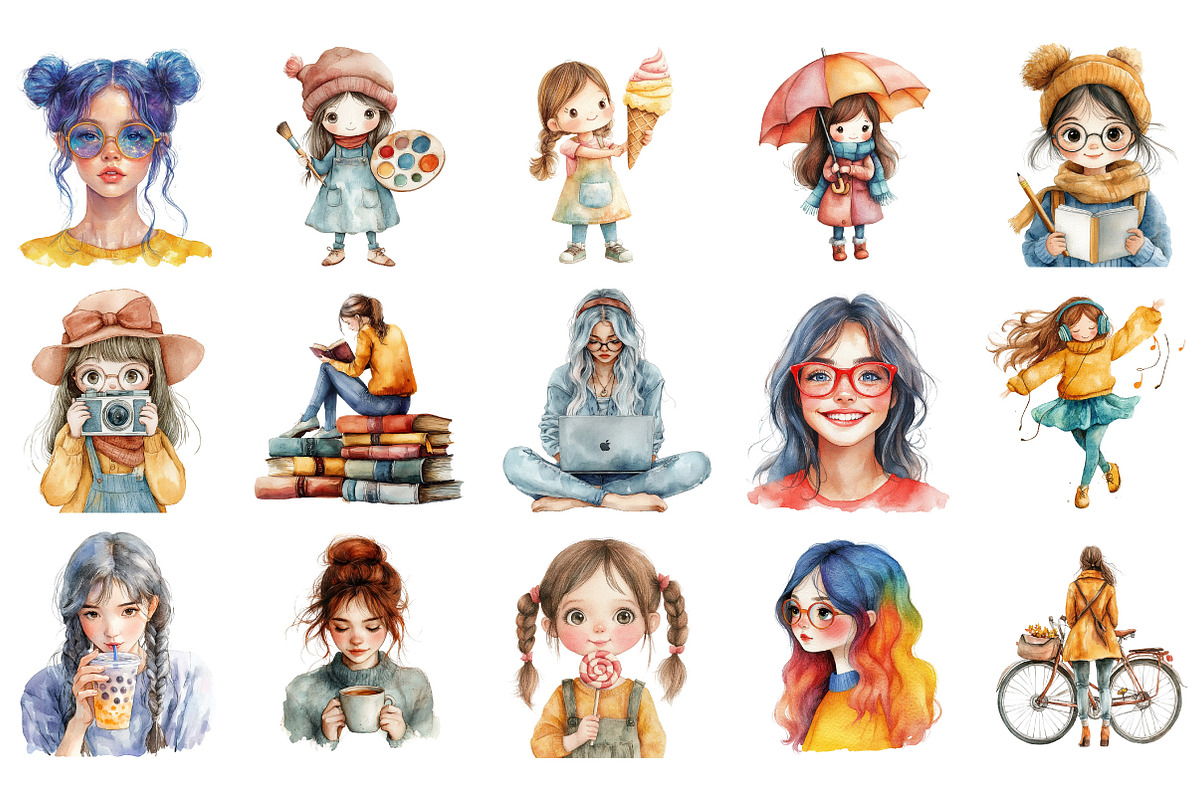 Quirky Girl Clipart, an Illustration by Designking (Photo 3 of 5)