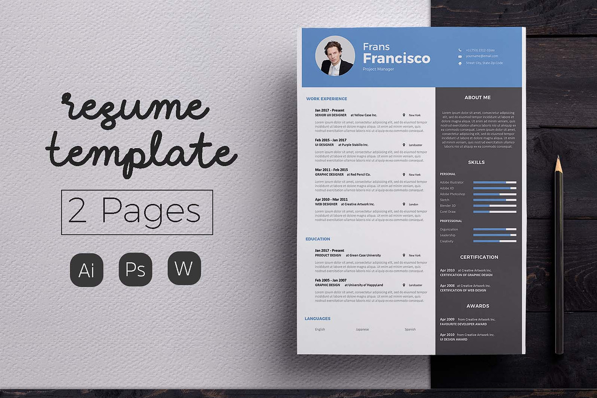 Modern Resume & CV Template, a Resume Template by Hito Graphic (Photo 1 of 8)