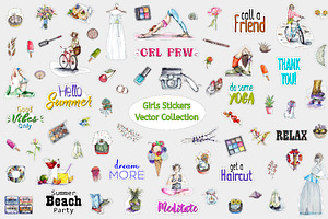 Girls Stickers Vector Set