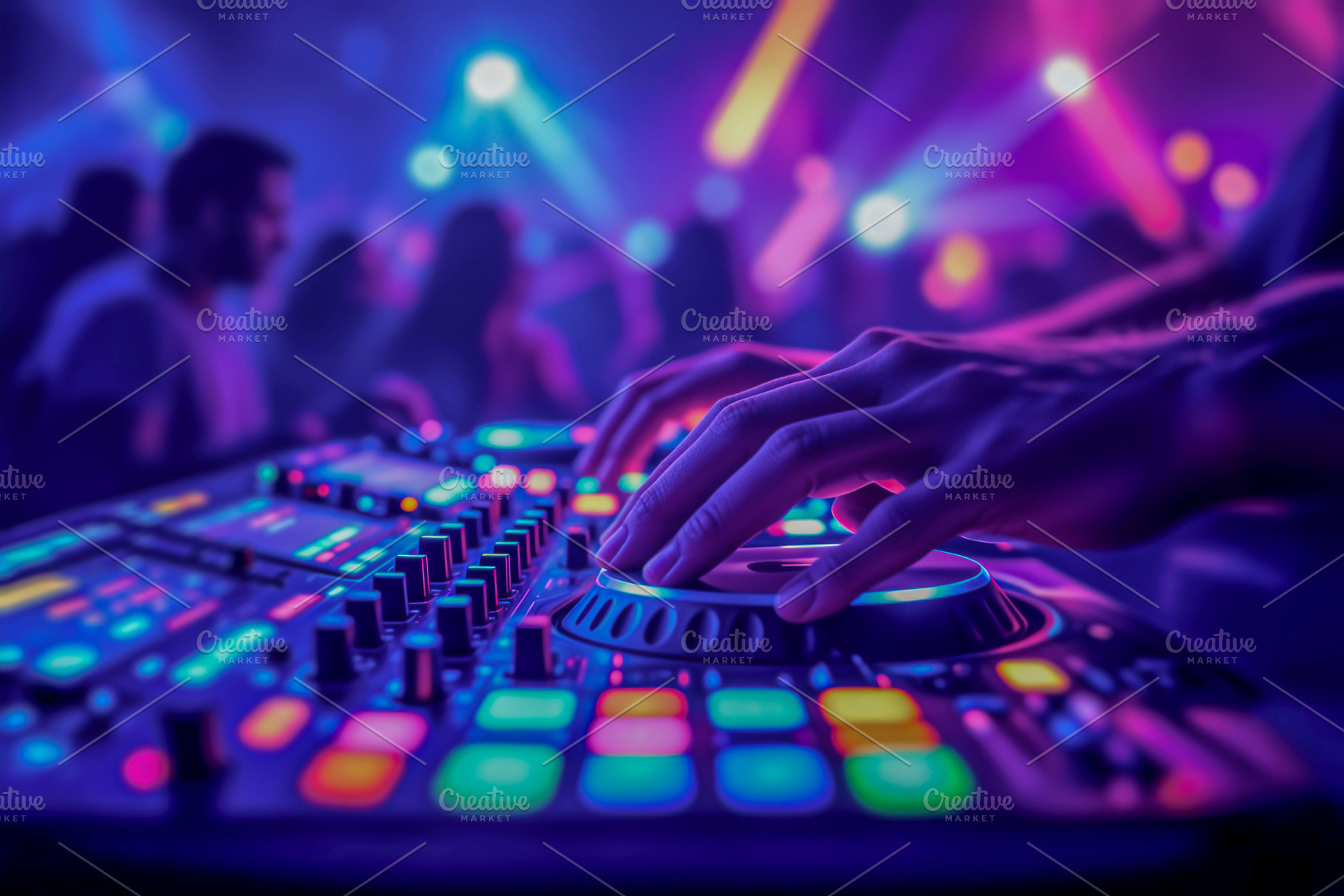 DJ hands mixing music, a Photo by rarrarorro