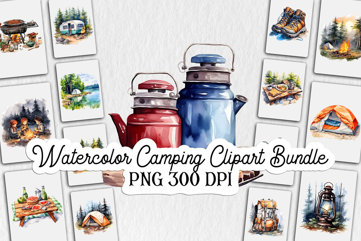 Watercolor Camping Clipart Bundle, an Illustration by Moon Studio (Photo 1 of 15)