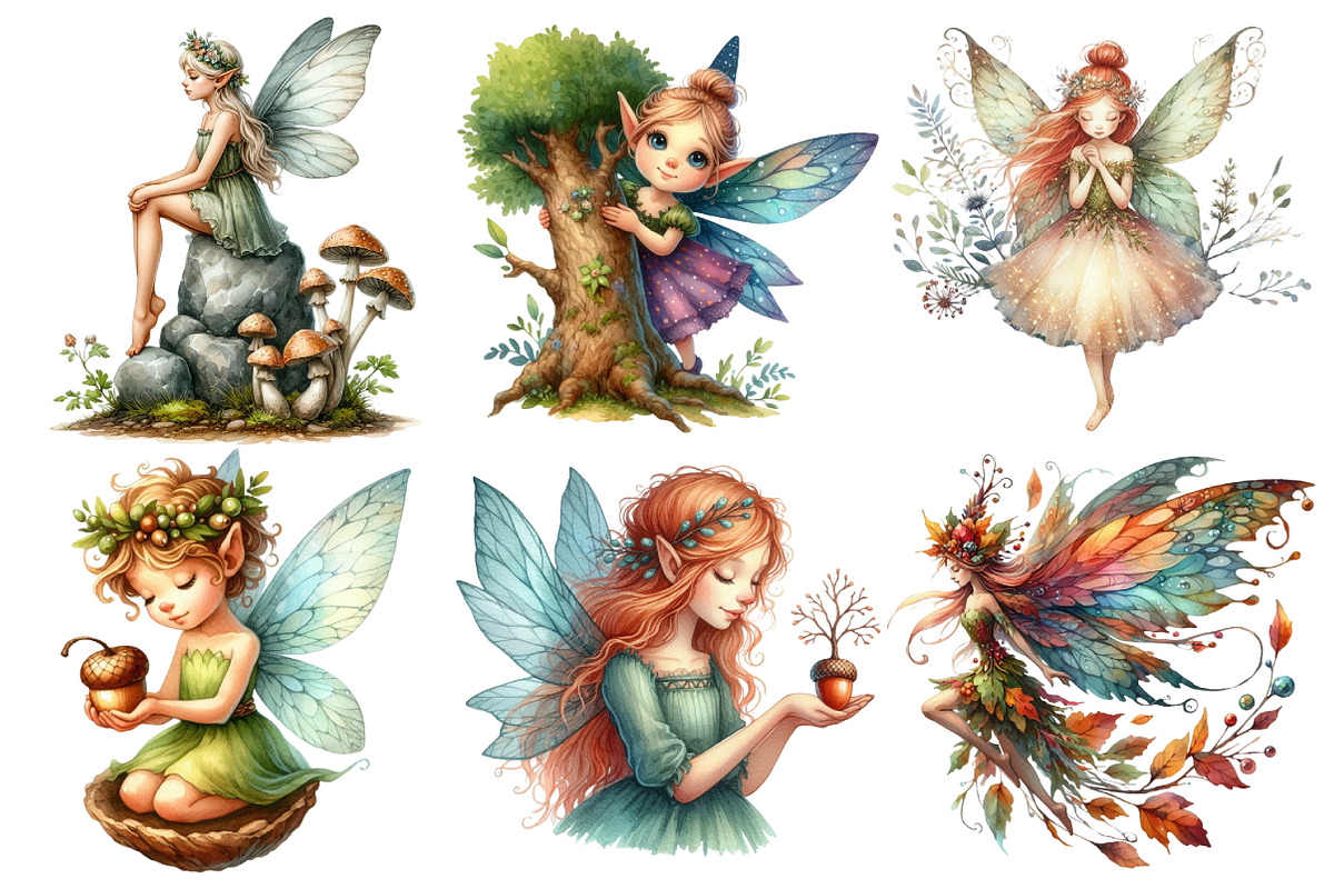 Forest Fairy Watercolor Clipart, an Illustration by Pixels.Craft (Photo 3 of 7)