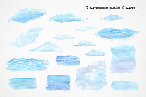 Watercolor Sea Clipart, Nautical Set