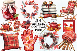 Watercolor Red Autumn Cottage PNG, an Illustration by CraftArtStudio
