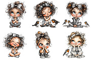 Whimsical Cute girl clipart, an Illustration by DreamArtGraphic (Thumbnail 2 of 6)